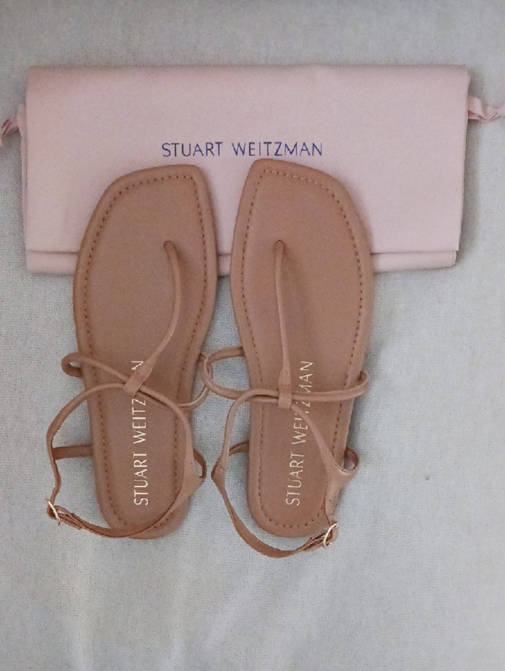 Stuart Weitzman Matilda Tan Leather Flat Thong Sandals